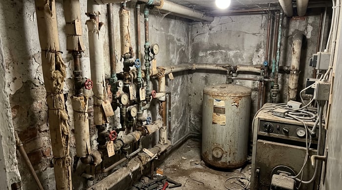 Ældre fjernvarmeinstallation før udskiftning